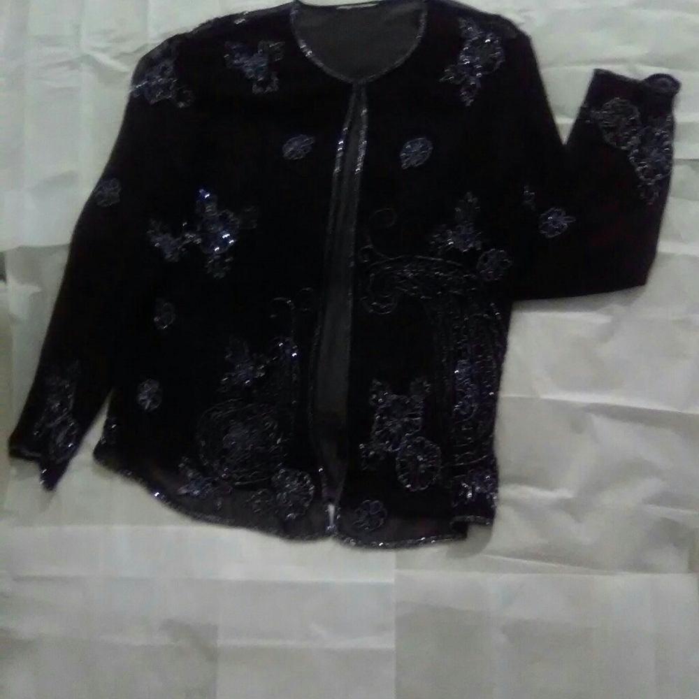 🟦 Sheer Glamorous Open Embellished Jacket